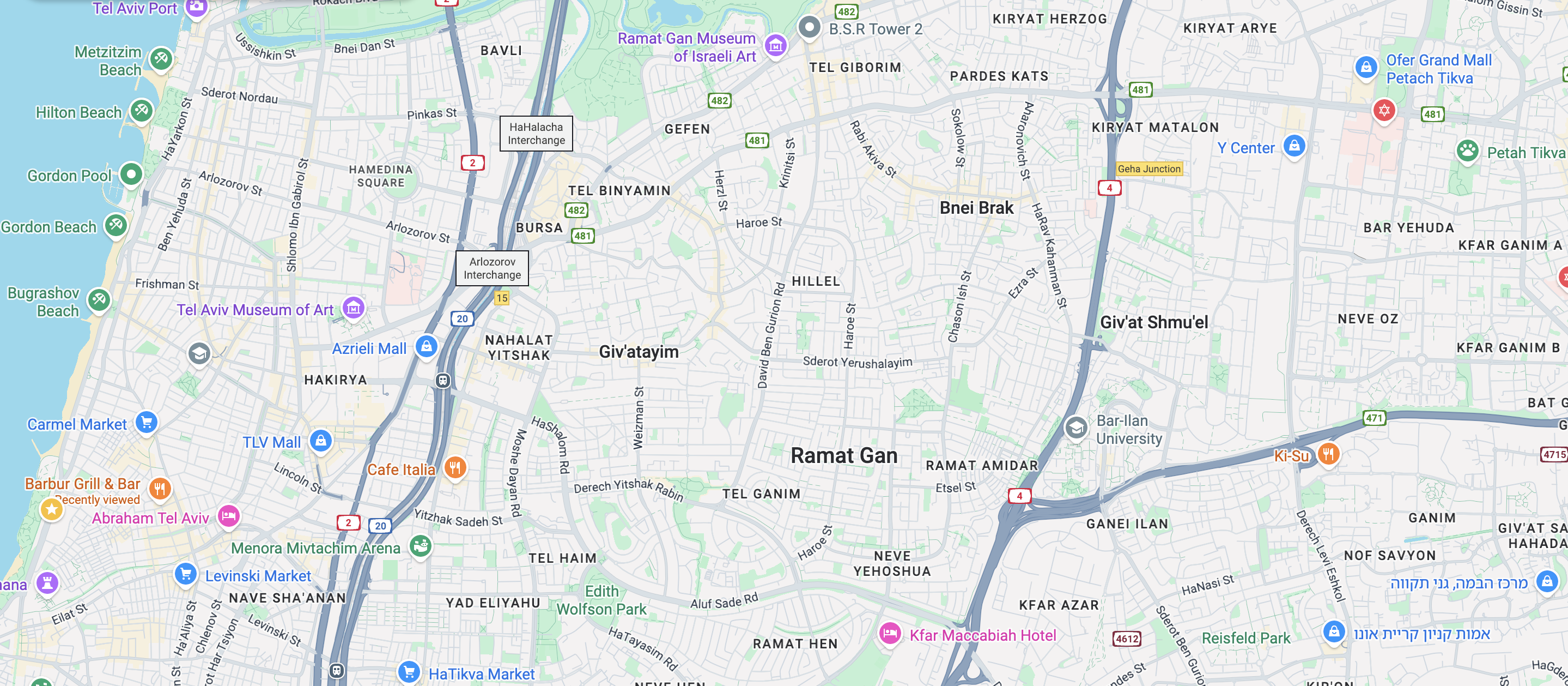 מפת תל אביב והמרכז